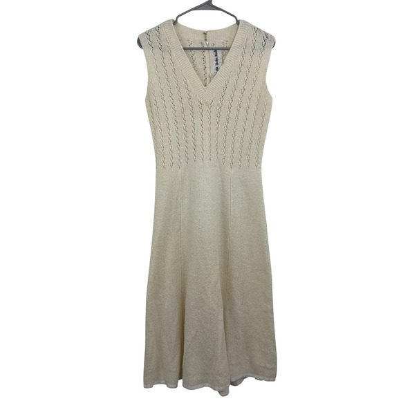St. John Knits Dresses & Skirts - St. John Knits Dress Womens Cream Ivory Vintage Pointelle Sleeveless V-Neck FLAW